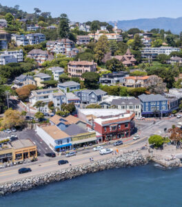 Aerial view of Sausalito near Gables Inn